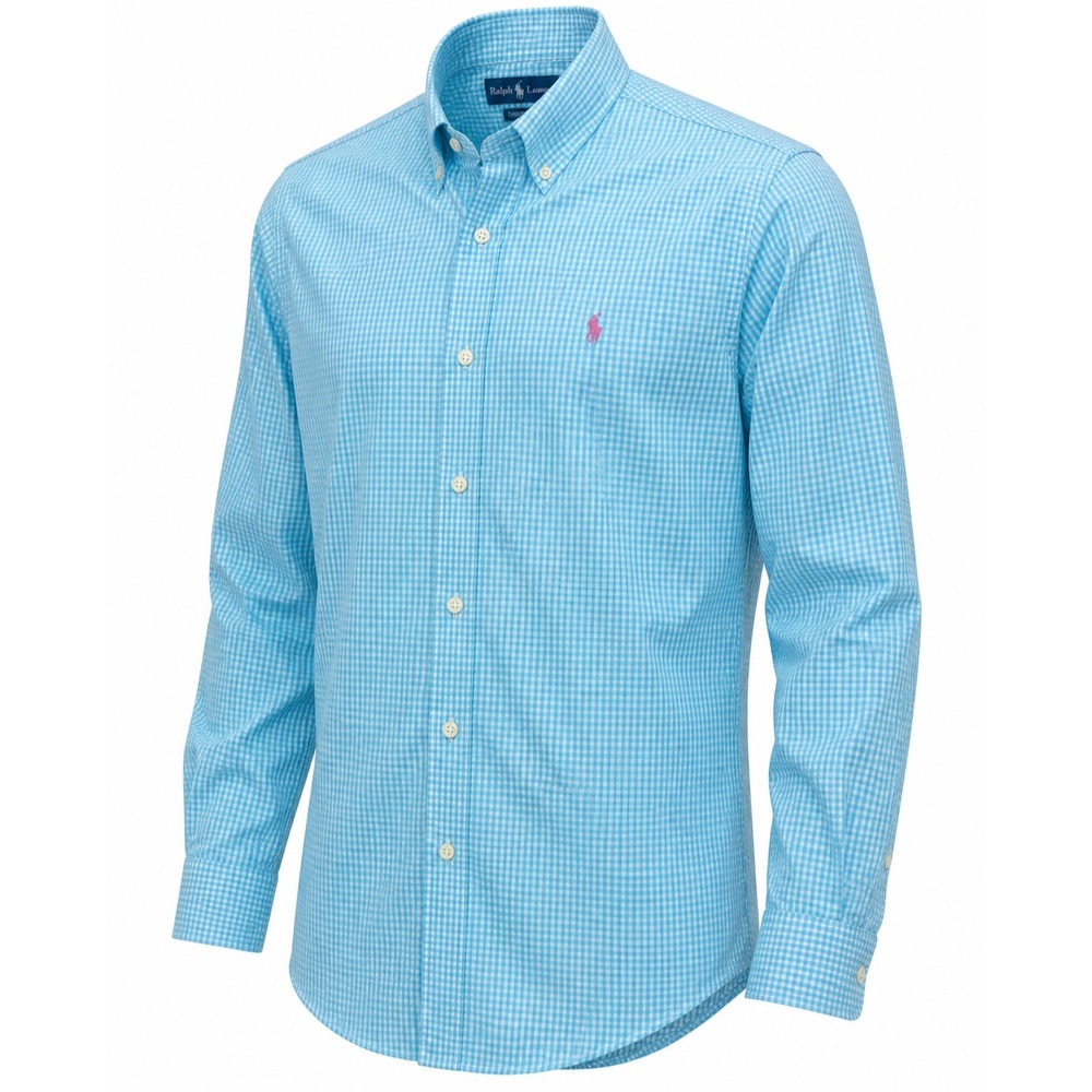 Polo Ralph Lauren Custom Fit Gingham Button Down Shirt XL Teal White Pink Pony